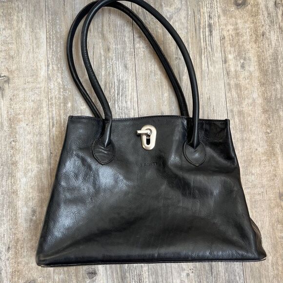 I Ponti Firenze Shoulder Bag Black Genuine Italian Leather - Picture 1 of 14